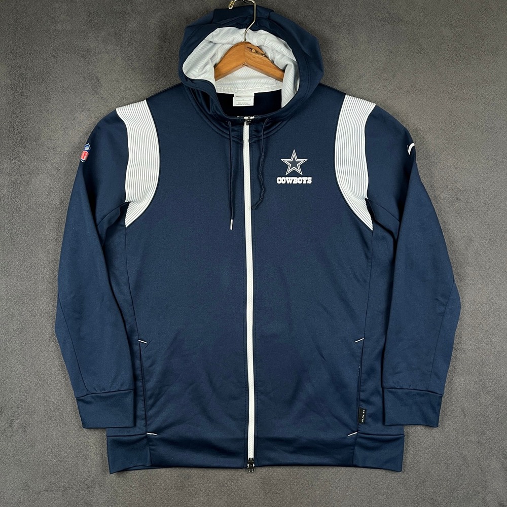 Dallas Cowboys Nike Hoodie Mens Large Navy Performance Sideline Lockup Full Zip
